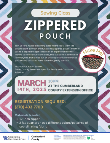 Zippered Pouch Sewing Class Flyer 